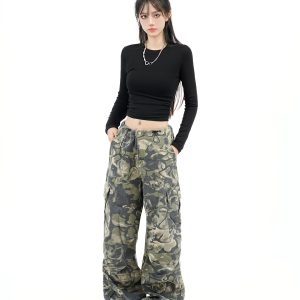 Retro Big Pocket Drawstring Cargo Pants for Men and Women - Loose Straight Wide-Leg Casual Trousers, Y2K Style