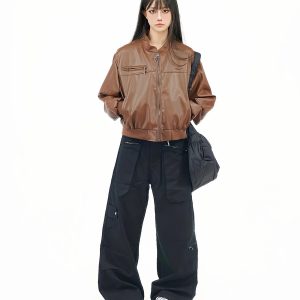Retro Big Pocket Zipper Wide-Leg Work Pants for Men and Women - Casual Versatile Draped Long Trousers, Y2K Style