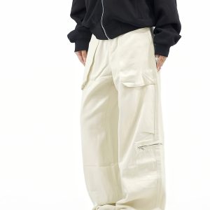 Retro Big Pocket Zipper Wide-Leg Work Pants for Men and Women - Casual Versatile Draped Long Trousers, Y2K Style