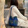 Retro Blue-Green Plaid Pumpkin Bag - Cute Woolen Shoulder Bag for Y2K Style Enthusiasts