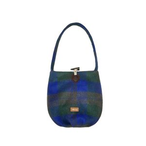 Retro Blue-Green Plaid Pumpkin Bag - Cute Woolen Shoulder Bag for Y2K Style Enthusiasts