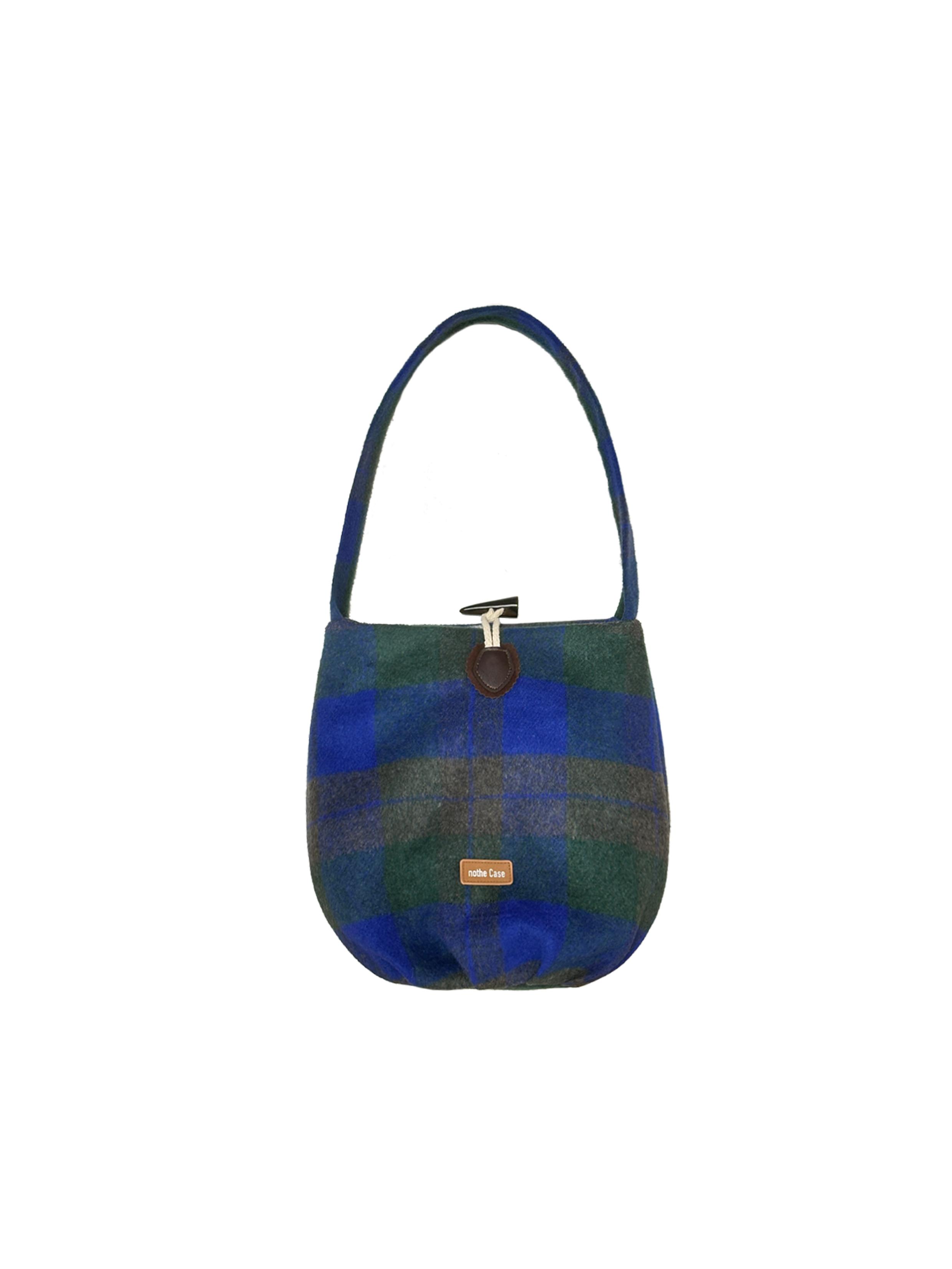 Retro Blue-Green Plaid Pumpkin Bag - Cute Woolen Shoulder Bag for Y2K Style Enthusiasts