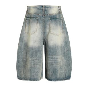 Retro Blue Summer Loose Fit Men's 3/4 Denim Shorts - Trendy American Style for 2025, Casual Vintage Fashion