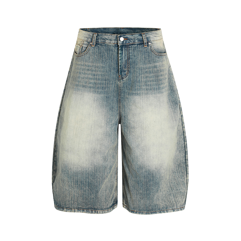 Retro Blue Summer Loose Fit Men's 3/4 Denim Shorts - Trendy American Style for 2025, Casual Vintage Fashion