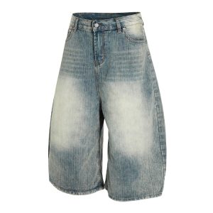 Retro Blue Summer Loose Fit Men's 3/4 Denim Shorts - Trendy American Style for 2025, Casual Vintage Fashion