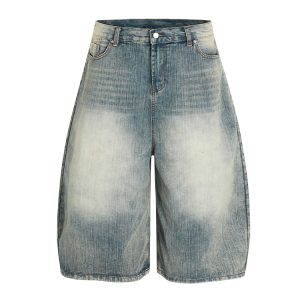 Retro Blue Summer Loose Fit Men's 3/4 Denim Shorts - Trendy American Style for 2025, Casual Vintage Fashion