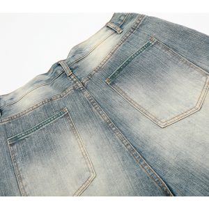 Retro Blue Summer Loose Fit Men's 3/4 Denim Shorts - Trendy American Style for 2025, Casual Vintage Fashion