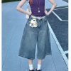 Retro Blue Wide-Leg Denim Shorts for Women - Summer Loose Fit Slimming Mid-Length Straight-Cut Fashionable Versatile Three-Quarter Pants