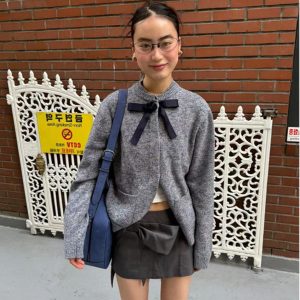 Retro Bow Tie Knitted Cardigan - Slim Fit Sweater for Women, Trendy Vintage Style, Chic Fashionable Knitwear