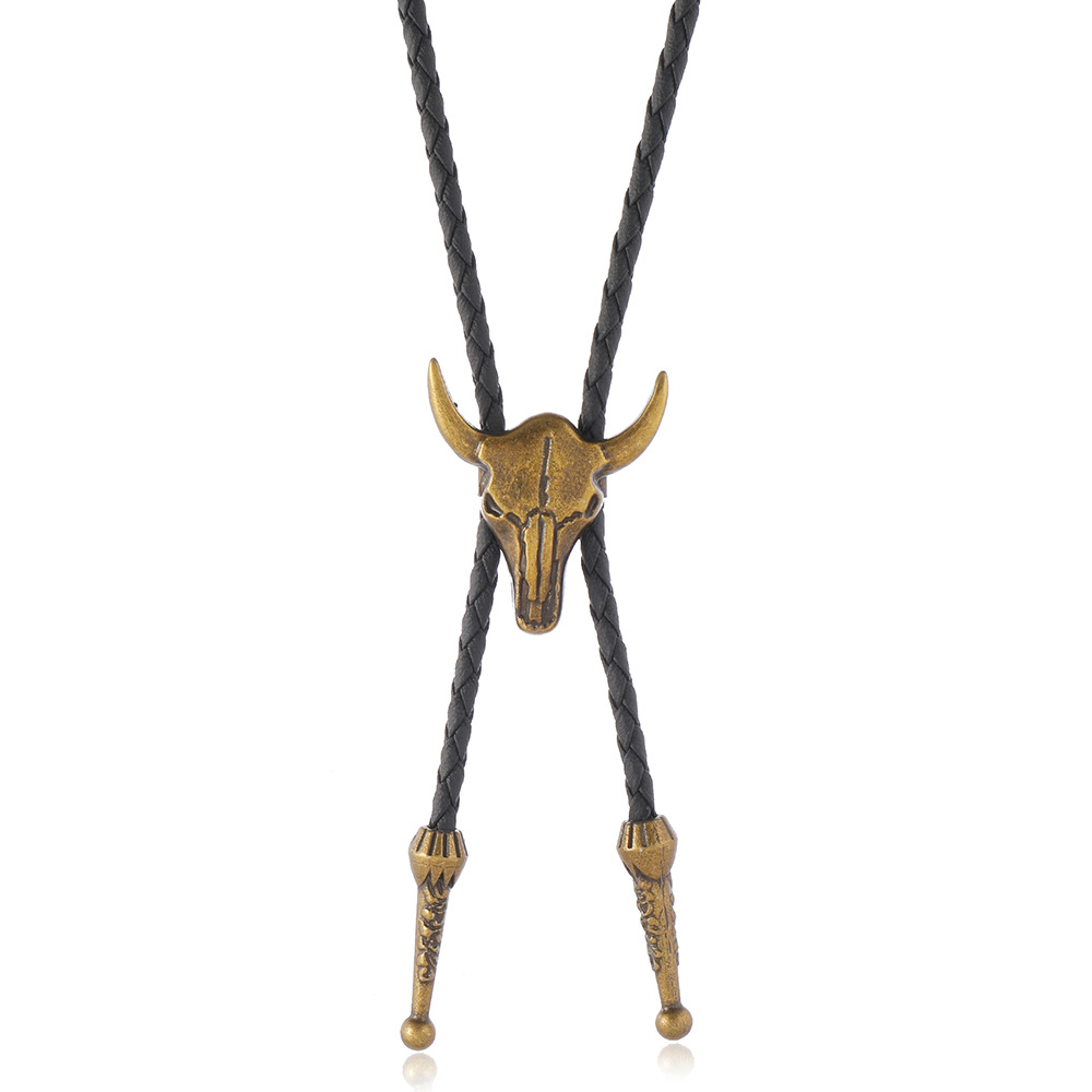 Retro Bull Head Creative Polo Shirt with Tie Necklace - Versatile Casual Fashion for Unique Personal Style