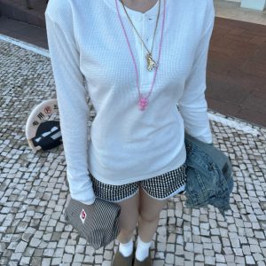 Retro Casual Loose Waffle Long-Sleeve Shirt - Essential Layering Piece for 90s and Y2K Style