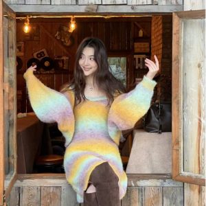 Retro Chen Daitui Knitted Cardigan and Cami Dress Set - Chic 90s Style Layering Outfit