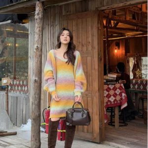 Retro Chen Daitui Knitted Cardigan and Cami Dress Set - Chic 90s Style Layering Outfit