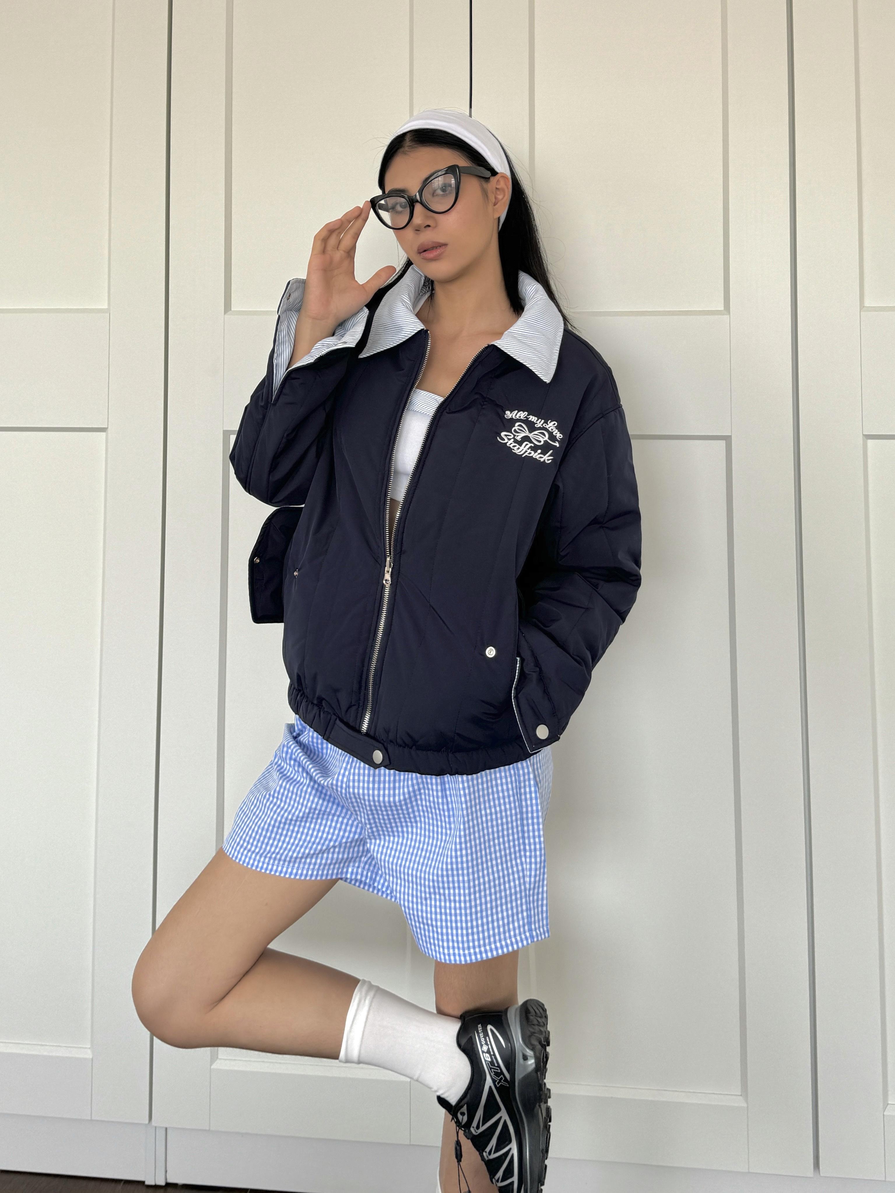 Retro College Striped Reversible Cotton Jacket - Loose Warm Short Coat in American Style for 90s Vintage Fashion