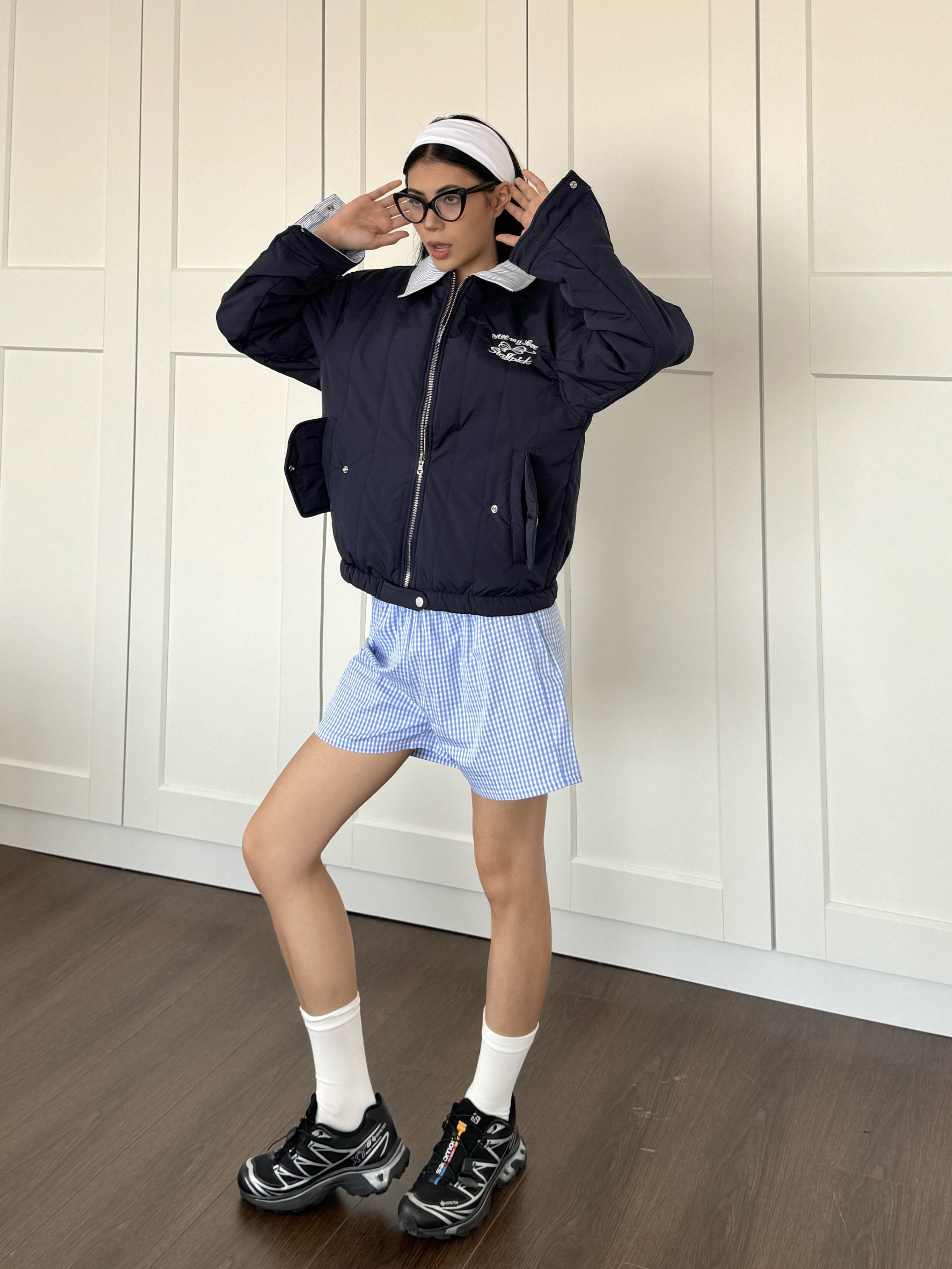 Retro College Striped Reversible Cotton Jacket - Loose Warm Short Coat in American Style for 90s Vintage Fashion
