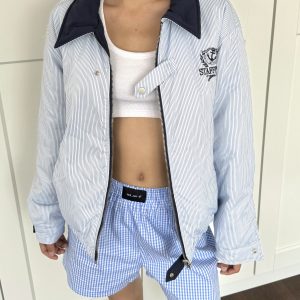Retro College Striped Reversible Cotton Jacket - Loose Warm Short Coat in American Style for 90s Vintage Fashion