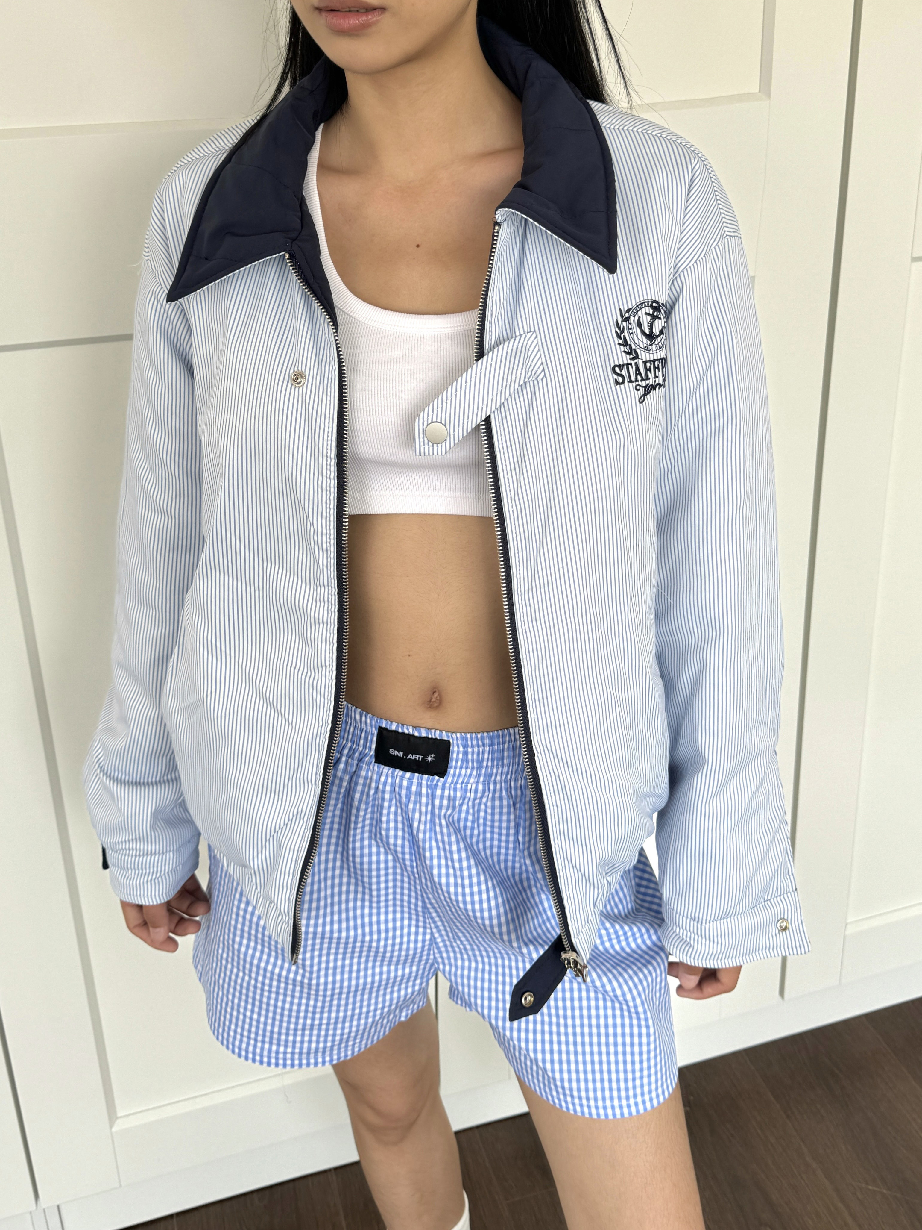 Retro College Striped Reversible Cotton Jacket - Loose Warm Short Coat in American Style for 90s Vintage Fashion