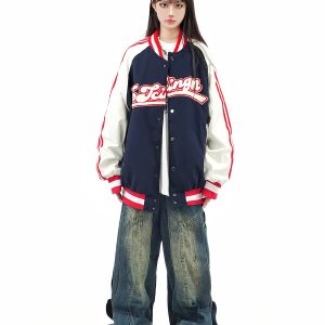 Retro Color-Blocked Striped Baseball Jacket for Men and Women - Loose Fit, American Style, Trendy Autumn Outerwear