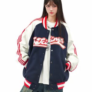Retro Color-Blocked Striped Baseball Jacket for Men and Women - Loose Fit, American Style, Trendy Autumn Outerwear