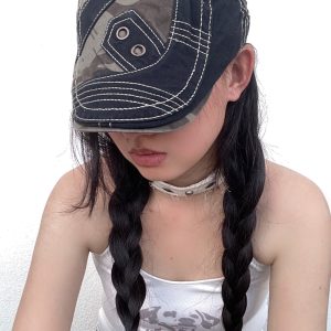 Retro Color-Blocking Camouflage Flat-Brim Painter's Cap - Versatile Japanese Style Newsboy Duckbill Beret