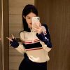 Retro Color-Blocking Striped Half-Zip Knitted Sweater Set for Fantasy Adventure Style, Perfect for Y2K and 90s Aesthetic