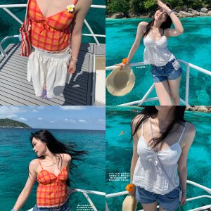 Retro Cute Cotton Doll Camisole - Adjustable Fit, Available in Two Colors, Perfect for Y2K and 90s Inspired Fashion