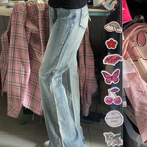 Retro Embroidered Flared Denim Pants for Women - Loose Wide-Leg Summer Trousers, Slimming Fit, Y2K Style