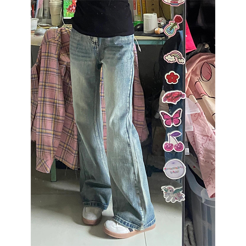 Retro Embroidered Flared Denim Pants for Women - Loose Wide-Leg Summer Trousers, Slimming Fit, Y2K Style