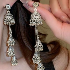 Retro Ethnic Oval Bell Earrings with Long Tassel - High-End Versatile Ear Accessories for a Chic Look