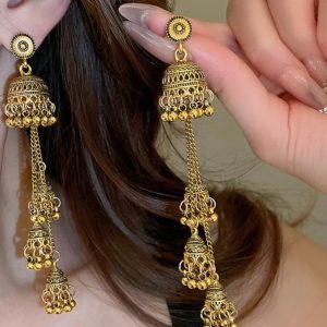 Retro Ethnic Oval Bell Earrings with Long Tassel - High-End Versatile Ear Accessories for a Chic Look
