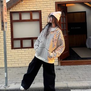 Retro Ethnic Style Hooded Sweatshirt with Drawstring, Striped Zip-Up Cardigan, Casual Spring Jacket for Women