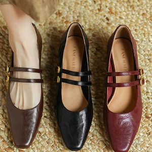 Retro Genuine Leather French Style Low-Cut Mary Jane Shoes for Women - Versatile High-End Square Toe Low-Heeled Footwear