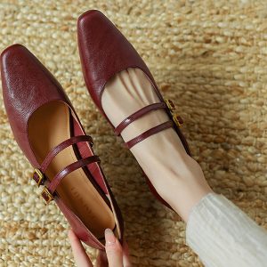 Retro Genuine Leather French Style Low-Cut Mary Jane Shoes for Women - Versatile High-End Square Toe Low-Heeled Footwear