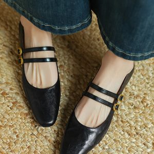 Retro Genuine Leather French Style Low-Cut Mary Jane Shoes for Women - Versatile High-End Square Toe Low-Heeled Footwear