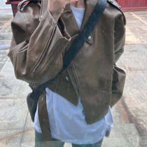 Retro Heavy-Duty PU Motorcycle Leather Jacket for Men and Women - Stylish Short Coat for Spring and Autumn 2023