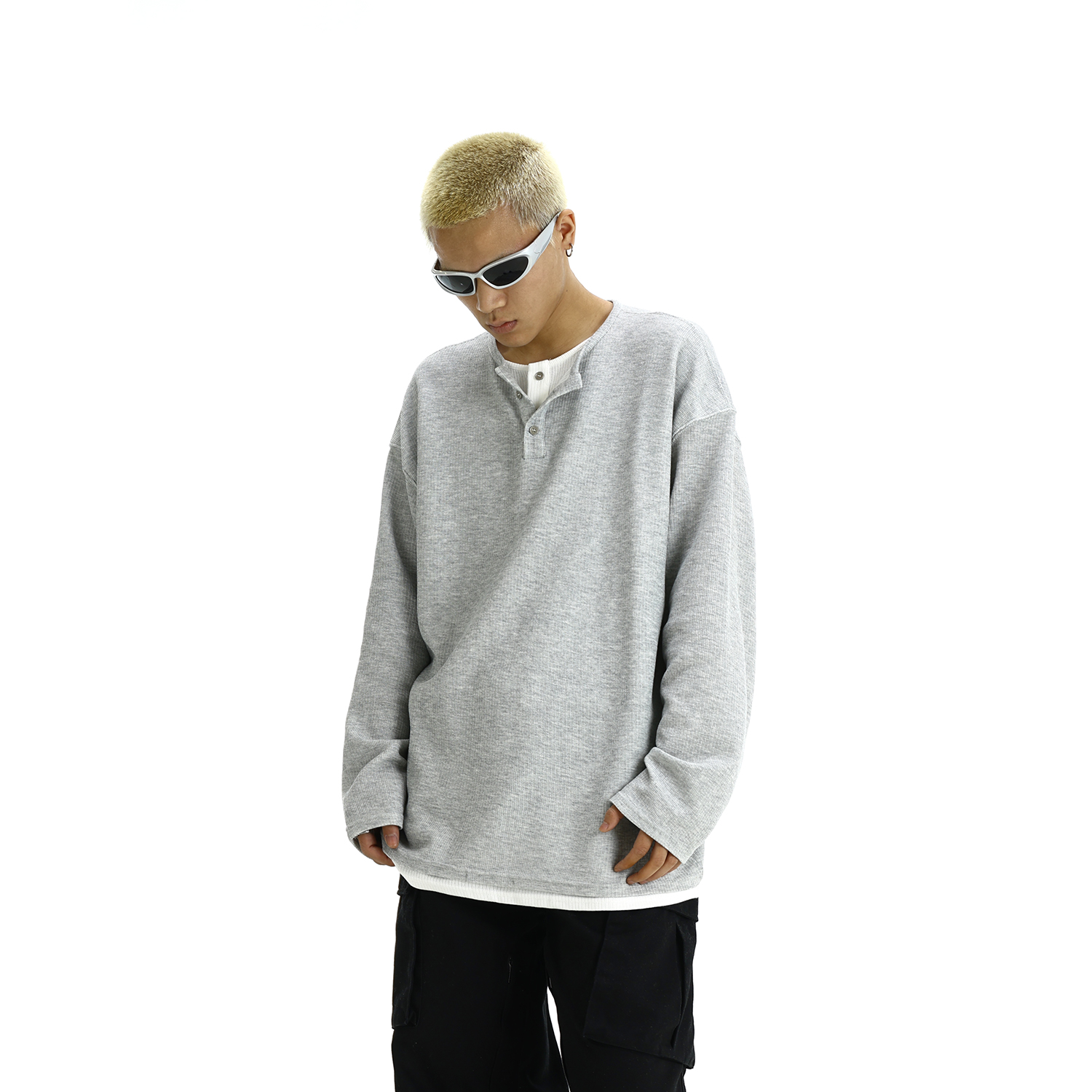 Retro High-End Men's Sweatshirt, Faux Two-Piece Long Sleeve Streetwear Top, Stylish Loose Fit Fashion Tee