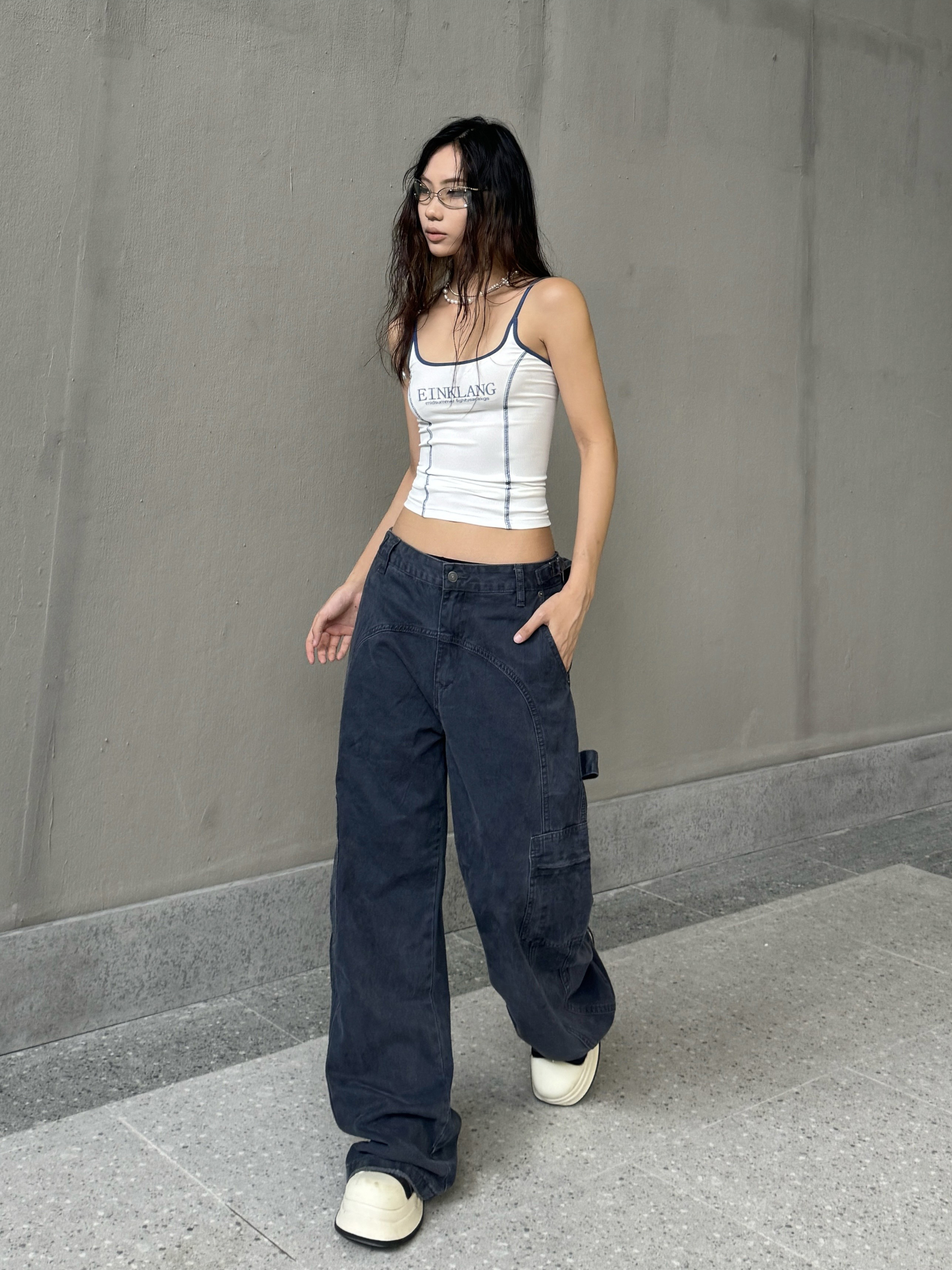 Retro High Street Distressed Wide-Leg Work Pants - Unique Loose Straight-Leg Trousers for 90s Inspired Fashion