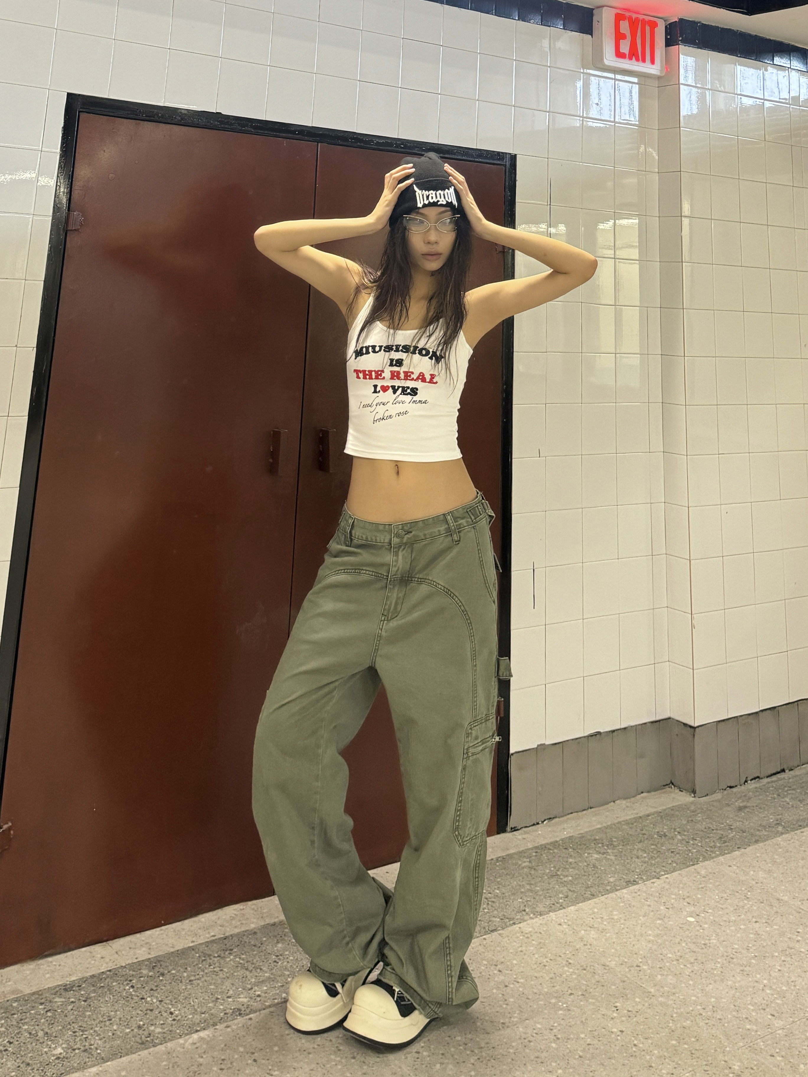 Retro High Street Distressed Wide-Leg Work Pants - Unique Loose Straight-Leg Trousers for 90s Inspired Fashion