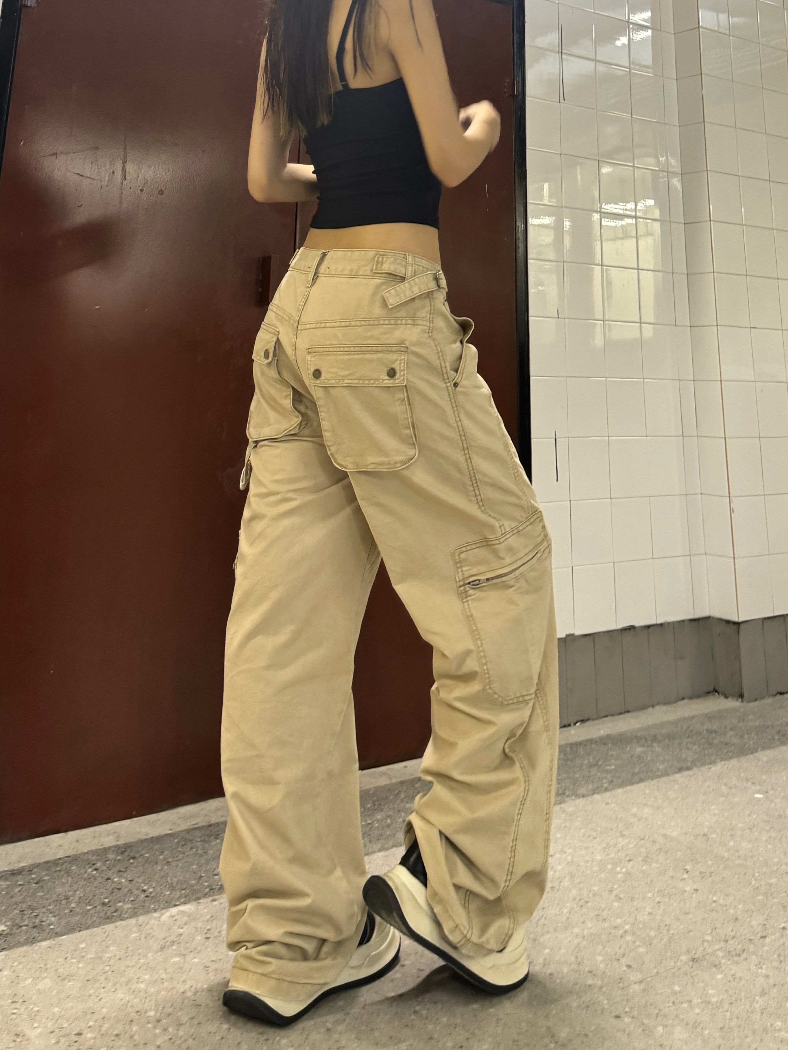 Retro High Street Distressed Wide-Leg Work Pants - Unique Loose Straight-Leg Trousers for 90s Inspired Fashion