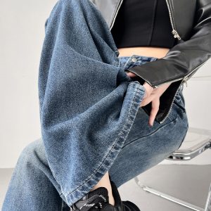 Retro High-Waisted Wide-Leg Jeans for Women, Loose Fit Casual Straight-Leg Pants, 2025 Spring Style, Floor-Length Fashion