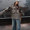 Retro Jacquard Chunky Knit Tie V-Neck Sweater for Women - Autumn/Winter 2024 Loose Fair Isle Knitwear