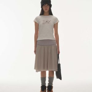 Retro Japanese A-Line Patchwork Midi Skirt - Spring/Summer 2025 Fashion, Y2K Inspired, Vintage Style