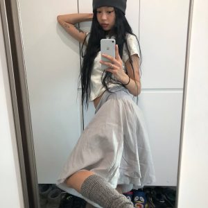 Retro Japanese A-Line Patchwork Midi Skirt - Spring/Summer 2025 Fashion, Y2K Inspired, Vintage Style