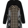Retro Japanese Plaid Splicing Two-Piece Dress - Long Sleeve, Waist-Cinching Bodycon Skirt for Women, Perfect for Y2K Style