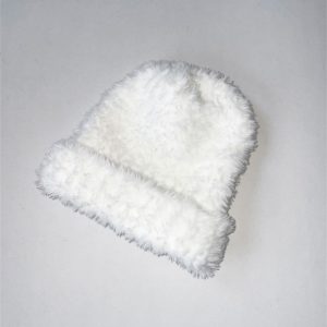 Retro Korean Style Black and White Plush Knitted Beanie - Warm Faux Fur Winter Hat