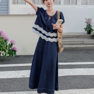 Retro Lace Trim Denim Two-Piece Skirt Set for Women - Unique Summer Style 2025, Vintage-Inspired Fashion