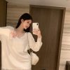 Retro Lace Trim Spliced V-Neck Long Sleeve T-Shirt Dress - 90s Inspired Fashion for Effortless Style