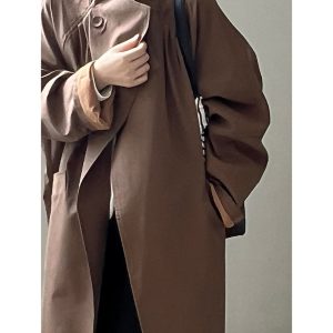Retro Lapel Single-Button Mid-Length Coat for Women - Elegant Loose British Style Trench Coat for Spring & Autumn 2025