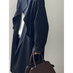 Retro Lapel Single-Button Mid-Length Coat for Women - Elegant Loose British Style Trench Coat for Spring & Autumn 2025