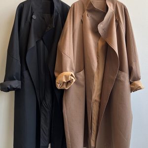 Retro Lapel Single-Button Mid-Length Coat for Women - Elegant Loose British Style Trench Coat for Spring & Autumn 2025